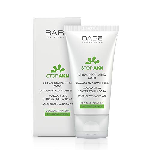 Laboratorios Babé - Stop AKN Mascarilla Facial Seborreguladora 50 ml, Acabado Mate, Tratamiento Acné, Absorción de Grasa, Controla la Formación de Granos y Puntos Negros, Acción Intensiva