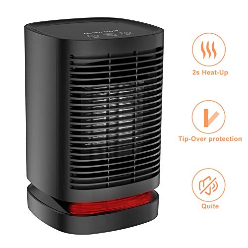 Laluztop Calefactor Portátil Eléctrico,PTC Elemento de Cerámica Ventilador Calefactor de Aire Caliente 950W / 650W / 5W con Viento Calor y Natural ,3 Configuraciones de Temperatura,Giratorio de 90°