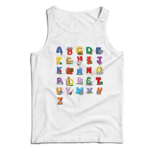 lepni.me Camisetas de Tirantes para Hombre Alfabeto Inglés, Diseño de Canciones ABC, Aprendizaje de Letras, Regreso a la Escuela o Regalos de Graduación (X-Large Blanco Multicolor)