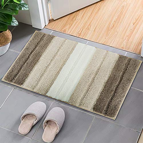 Lewondr Alfombra de Rayas, Tacto Suave Rectángulo Alfombra con Respaldo Antideslizante Absorbente, Diseño Moderno Alfombra Puerta De Baño para Hogar Sala Dormitorio - Gradiente Marrón