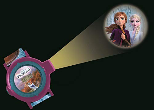 LEXIBOOK- Frozen 2 Reloj Correa Ajustable Pantalla Digital con 20 proyecciones de Elsa, Anna y Olaf Niñas-Azul y Morado