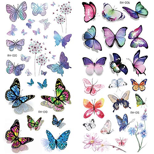 Lezed 3D Mariposas Tatuajes Temporales, Tatuajes Mariposas Impermeable Tatuajes Adhesivos de Mariposas para Niños Fiestas Infantiles cumpleaños de niños Regalo Mariposa 16 Hojas