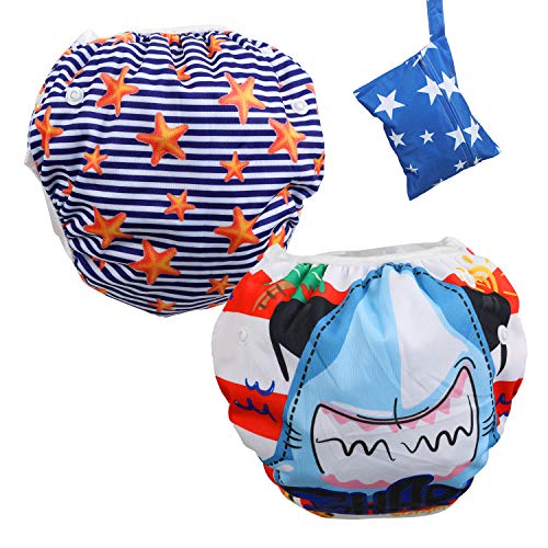 Lictin 2 Pcs Pañales Reutilizables de Natación, Pañales de Natación Ajustables Para Bebés de 0 a 3 Años, ninas (Azul)