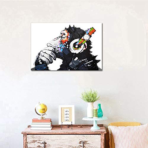 Lienzo Imprimir Gorila Escuchando Musica Animales Pintura Hogar Dormitorio Pared Decor Pintura Moderno Chorro De Tinta Arte Lindo Decoración Pintura,Noframe,80x100cm