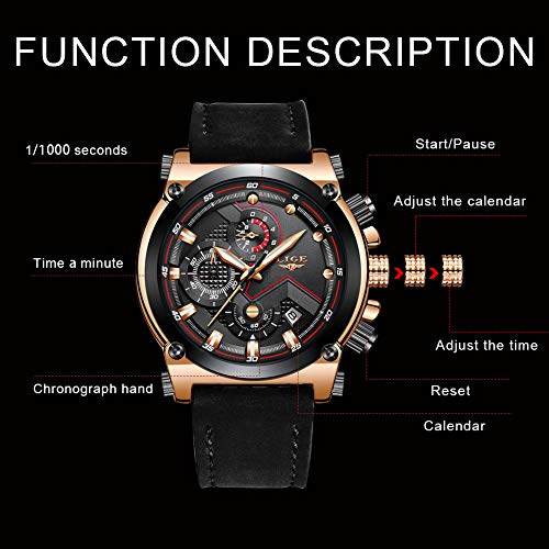 LIGE Hombre Relojes Moda Oro Reloj Hombres Negocios Clásico Negro Cuero Automática Fecha Relojes