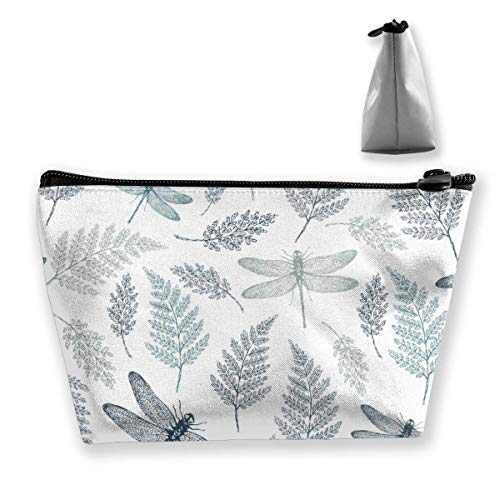 Ligero, impermeable, multiusos, trapezoidal, bolsa de almacenamiento, embrague, viaje, maquillaje, bolsa, cosmética, neceser, organizador, bolsa, monedero, floral, libélula, hojas, blanco