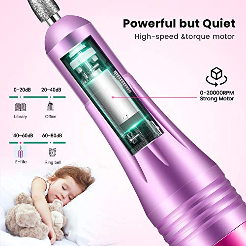 Limas de Uñas Eléctrica, Seguro, Potente, 11 en 1 Torno para Uñas, Kit de Manicura y Pedicura Eléctrico Profesional, 20,000 RPM Velocidad Ajustable, Set de Manicura para Salón DIY