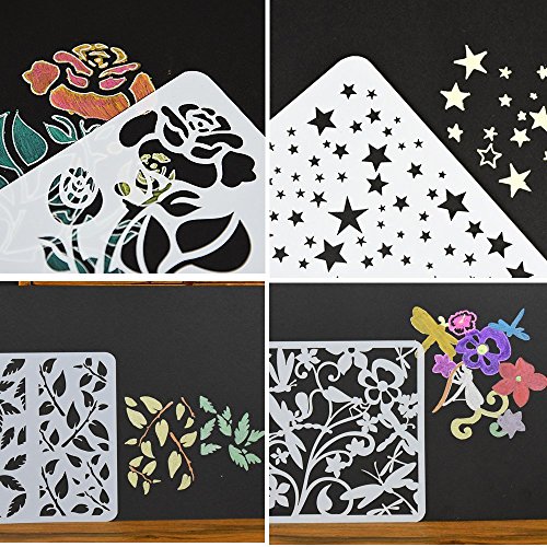 Lirener 24 piezas plástico dibujo plantillas de pintura(mariposa, flores, Patrón de geometría) Stencil Set de dibujo plástico para cuaderno/diario/tarjeta DIY proyectos de manualidades, 13x13cm