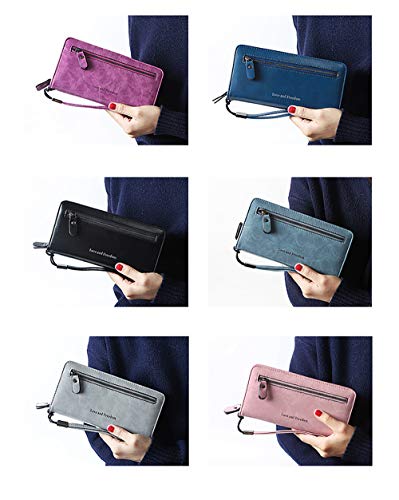 Lirener Monedero de Cuero Vintage Bifold Bolso de Embrague Titular de la Tarjeta de crédito Billetera Larga para Mujer, Cartera RFID illetera Gran Capacidad para Tarjetas Bolsillo con Cremallera