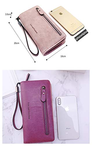 Lirener Monedero de Cuero Vintage Bifold Bolso de Embrague Titular de la Tarjeta de crédito Billetera Larga para Mujer, Cartera RFID illetera Gran Capacidad para Tarjetas Bolsillo con Cremallera