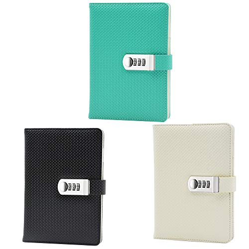 Lirener Recargable Cuaderno de Cuero PU Notebook Personal planificador Diario Organizador(Estilo de Tejer), A5 Contraseña Bloc de Notas con Cerradura de combinación, Soporte para bolígrafo, 210x145mm