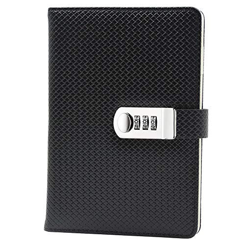 Lirener Recargable Cuaderno de Cuero PU Notebook Personal planificador Diario Organizador(Estilo de Tejer), A5 Contraseña Bloc de Notas con Cerradura de combinación, Soporte para bolígrafo, 210x145mm