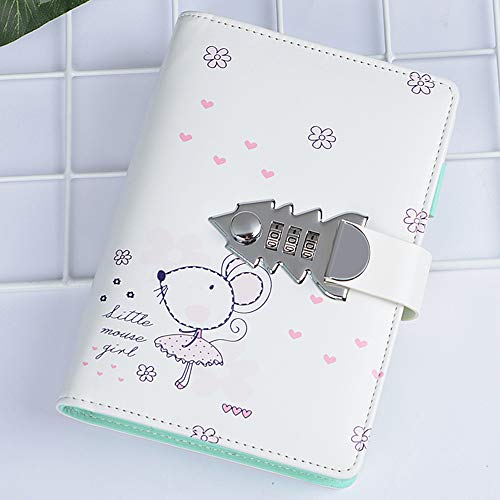 Lirener Recargable Cuaderno de Cuero PU Notebook Planificador Diario Organizador con Cerradura de Combinación, Bloc de Notas Contraseña Cuaderno con Coded Lock, 185x135mm, Patrón de ratón