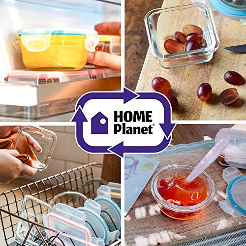 Little Home Planet® Set de 6 Contenedores de Alimentos para Bebe en Cristal | 2 Cucharas y Funda de Silicona | Cubiertos con Sello a presion | 97% embalaje de plástico eliminado | Libre de BPA Tapa