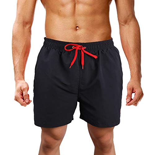 LK LEKUNI Bañador Hombre Pantalones de Playa con Forro con Cordón Traje de Baño Pantalón Ceñido_Negro_2XL