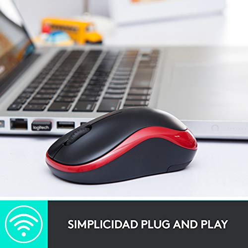 Logitech M185 Ratón Inalámbrico, 2.4 GHz con Mini Receptor USB, Batería 12 Meses, Seguimiento Óptico 1000 DPI, Ambidiestro, PC/Mac/Portátil, Rojo