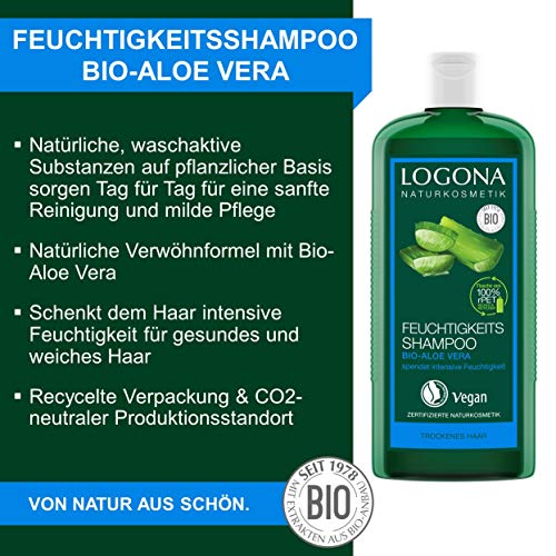 logona Natural de Humedad de Maquillaje Champú Bio de Aloe Vera, hidratantes Cuidado para Cabello strapaziertes, Protege contra el austrocknen, con Bio de extractos, 250 ml