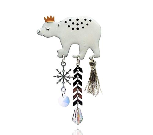 LOL Bijoux – Broche de oso polar – Pompón plateado – Polo Norte – Poppup-Bijoux