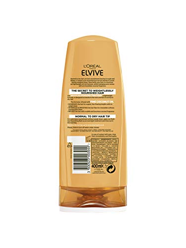 L’Oreal Elvive Extraordinary Oil - Acondicionador de coco para cabello normal a seco, 400 ml