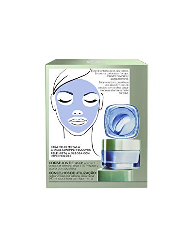 L'Oreal Paris Dermo Expertise - Arcillas puras mascarilla anti imperfecciones, color Azul - total 50 ml