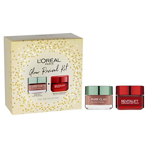 L'Oreal Paris Glow Revival Kit de limpieza e hidratante Set de regalo para ella, 50 ml