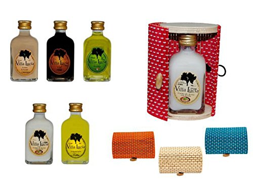 Lote de 15 Botellas de Licor Minis (Surtidas) en Cajas de Mimbre Ovaladas. Detalles de Bodas y Eventos. (8 cm. - 5 cl.)(6 x 10 cm.)