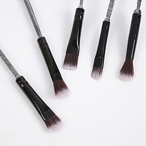 Lote de 5 pinceles para maquillaje mango Fantasía inspirés de Harry Potter maquillaje Eyeshadow Brush regalo para mujer original (Plateado)