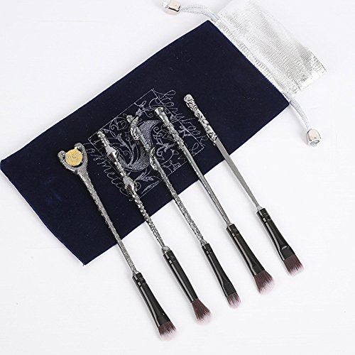 Lote de 5 pinceles para maquillaje mango Fantasía inspirés de Harry Potter maquillaje Eyeshadow Brush regalo para mujer original (Plateado)