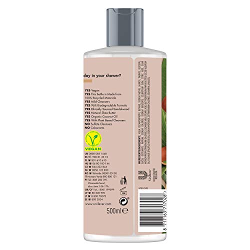 Love Beauty and Planet Gel de Ducha para Piel nutrida, Manteca de Karité y Sándalo Vegano - Pack de 3 x 500 ml (Total: 1500 ml)