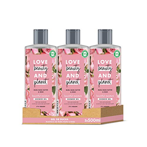 Love Beauty and Planet Gel de Ducha para Piel seca, Manteca de Murumuru y Rosa Vegano - Pack de 3 x 500 ml (Total: 1500 ml)