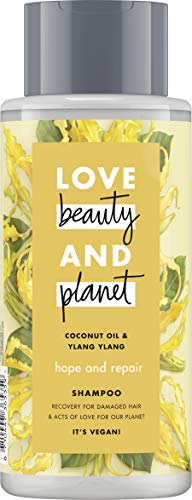 Love Beauty And Planet Hope & Repair - Champú para cabello dañado, aceite de coconut y Ylang Ylang Flower sin silicona, 1 unidad (400 ml)