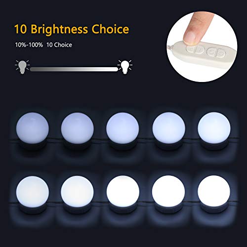 Luces para Espejo de Maquillaje, 12 Luces de Espejo de Tocador con 12 Cintas Autoadhesivas y Interfaz USB, Luces Tocador Maquillaje de 10 Niveles de Brillo y 3 Modos de Luz, Luces Tocador para Espejo