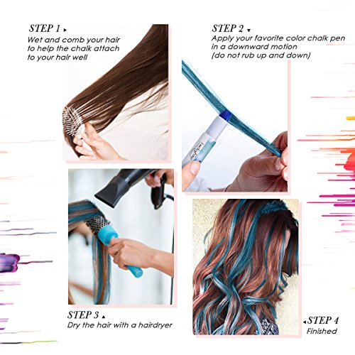 Luckyfine Tiza de Pelo 6 colores, No Tóxico, Tiza Segura para Cabello en Cualquier Edad, Tinte Temporal de Todo Tipo de Pelo, Fiesta Cosplay DIY, Regalo para Niños