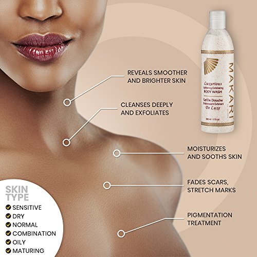 Lujoso Exfoliante y Aclarante Corporal Para Baño de la Línea Classic de Makari De 17 Fl.Oz – Limpiador De Rostro Y Cuerpo Con Extracto De Raíz De Mora Y Micro Cristales Exfoliantes