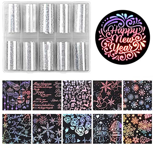 Lurrose lámina de uñas de navidad 30 rollos holográficos pegatinas de transferencia de láminas de uñas hermosas calcomanías de manicura de navidad para mujeres niñas