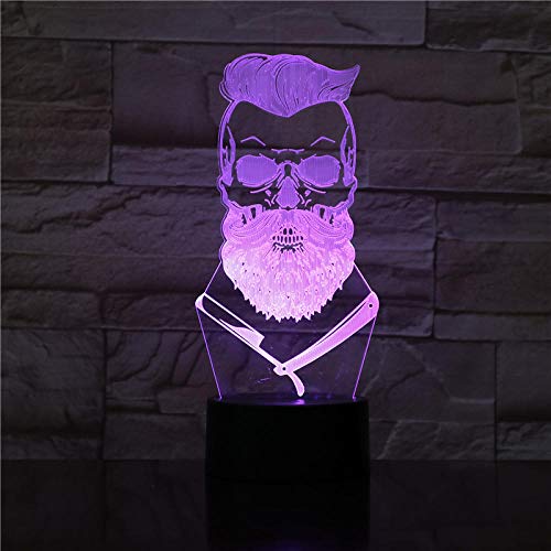 Luz De Ilusión 3D Luz De Noche Led Barbero Calavera Óptica Hipster Esqueleto Peluquería Lámpara De Mesa De Afeitado Signo Visual Regalo Lámpara De Dormir Para Niños