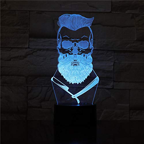 Luz De Ilusión 3D Luz De Noche Led Barbero Calavera Óptica Hipster Esqueleto Peluquería Lámpara De Mesa De Afeitado Signo Visual Regalo Lámpara De Dormir Para Niños