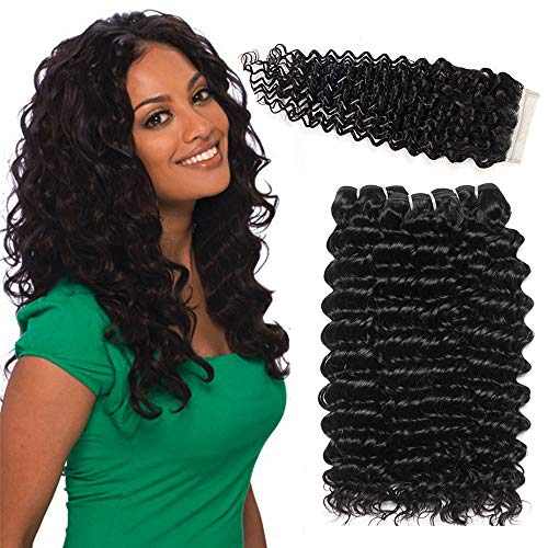 LVY pelo natural humano Extensiones de cabello pelo rizado profundo natural brasileño 3 bundle pelo natural humano con parte libre de cierre 10 12 14+10 pulgada