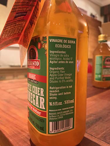 M Busto Vinagre de Sidra Ecológico Con la Madre Sin Pasteurizar Sin Filtrar Sin Gluten (2 x 500 ml)