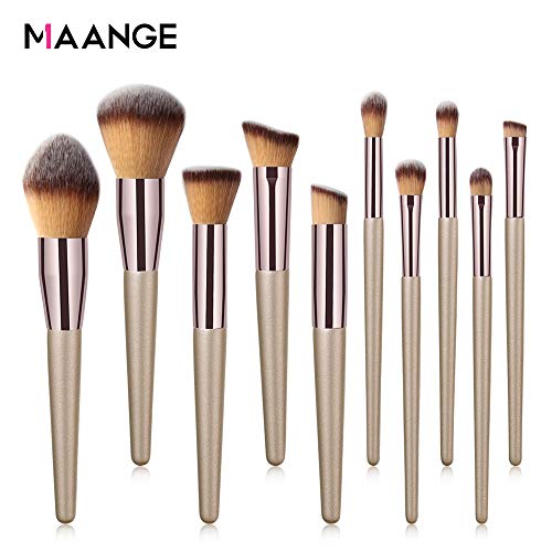 MAANGE 10 Pieces profesional de brochas de maquillaje Conjunto de pinceles de maquillaje Set Makeup Brush Profesional Pincel de Maquillaje