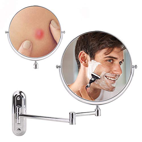 Malayas Espejo de Aumento de Pared, 10X Ampliación, Espejo de Doble Cara de Aumento y Normal, Espejo Baño Pared Extensible y Plegable para Maquillaje, Giratorio de 360˚