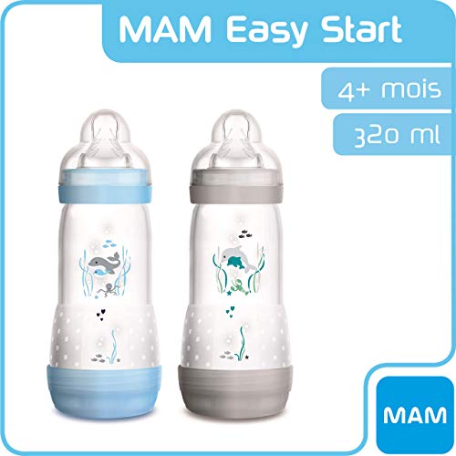 MAM - Set de 2 biberones anticólicos, con tetina de flujo nro. 3, para niño, 320 ml