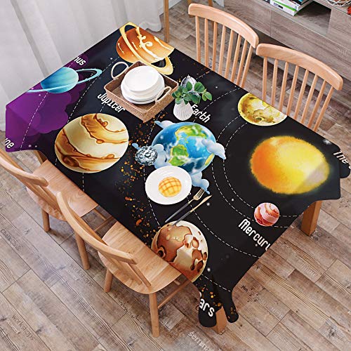 Mantel Antimanchas Rectangular Impermeable,Planet Universe Space, Sistema Solar Educativo Planetas Neptuno Venus Mer,Manteles Mesa Decorativo para Hogar Comedor del Cocina,（140 x 200 cm/55*78 pulgada）