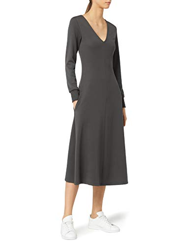 Marca Amazon - MERAKI Vestido Largo Evasé Mujer, Gris (Charcoal), 34, Label: XXS