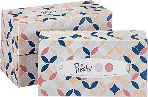 Marca Amazon - Presto! Pañuelos de 3 capas - 12 cajas (12 x 90 pañuelos)