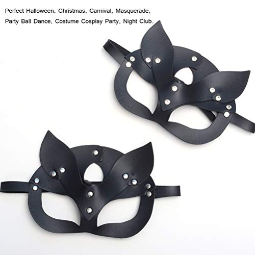 Máscara de cuero sexy para gatos, Sexy Catwoman Cosplay Máscara de cuero Máscara de gato Fiesta de mujeres Cabeza de gato Máscara de banda Remaches de disfraces Máscara de mascarada Maquillaje facial