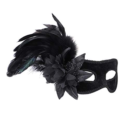 Máscara de mascarada negra de plumas laterales para fiesta veneciana máscara de ojos retro sexy cosplay máscara de carnaval media cara de disfraces para fiesta bola de mujeres Cosplay disfraz