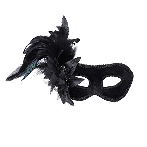 Máscara de mascarada negra de plumas laterales para fiesta veneciana máscara de ojos retro sexy cosplay máscara de carnaval media cara de disfraces para fiesta bola de mujeres Cosplay disfraz