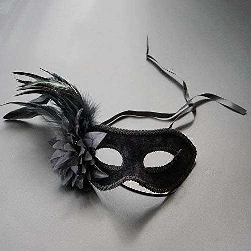 Máscara de mascarada negra de plumas laterales para fiesta veneciana máscara de ojos retro sexy cosplay máscara de carnaval media cara de disfraces para fiesta bola de mujeres Cosplay disfraz