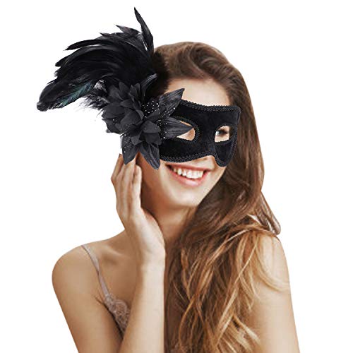 Máscara de mascarada negra de plumas laterales para fiesta veneciana máscara de ojos retro sexy cosplay máscara de carnaval media cara de disfraces para fiesta bola de mujeres Cosplay disfraz